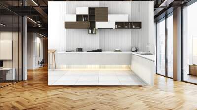 3d rendering white modern kitchen with minimal decor Wall mural