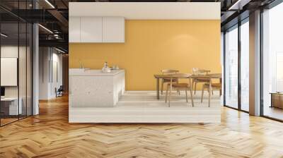 3d rendering wide yellow wall kitchen with dining table in clean condition Wall mural