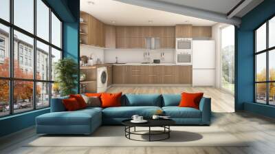 3d rendering wood laundry and kitchen Wall mural