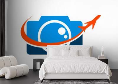 camera and orange swoosh airplane Wall mural