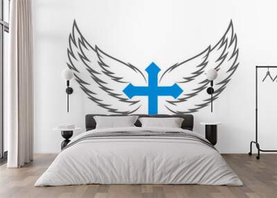 Christian cross with spread wings behind Wall mural