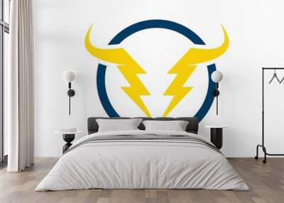 Circle shape with bull head and electrical lightning inside Wall mural