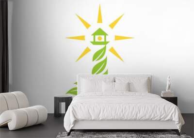 Shinning lighthouse with nature leaf Wall mural