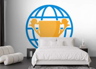 Trophy in the world globe logo Wall mural