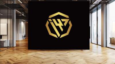 I Y initial logo modern triangle and polygon design template with gold color Wall mural