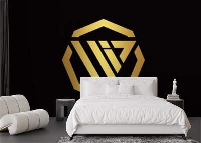 U I initial logo modern triangle and polygon design template with gold color Wall mural