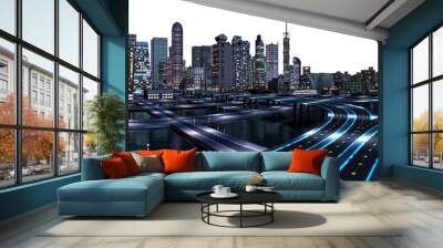 3D Rendered Futuristic City Skyline on White Background - 3D Illustration Wall mural