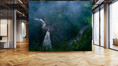 Areal view of beautiful mist covered Magod waterfalls, Yellapur,Karnataka,India Wall mural