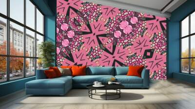 Beautiful African fabric, cotton, seamless, pink and black colors, photo   Wall mural