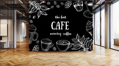 Coffee drink hand drawn collection. Sketch graphic elements for menu design. Vintage vector illustration. Various coffee drinks set. Coffee cups, beans illustration. Wall mural