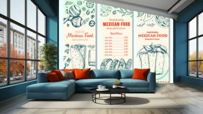 Mexican food design template. Vertical banners set. Mexican food cafe menu. Vector illustration. Wall mural