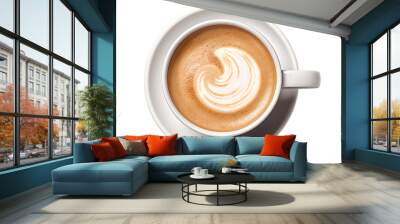 cup of coffee png. cup of cappuccino png. cup of white coffee top view png. coffee cup full of coffee bird's eye view isolated. coffee with milk png Wall mural