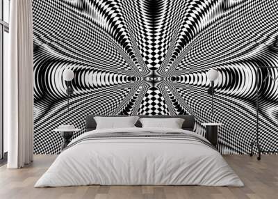 Moire effect, geometric pattern, psychedelic wave. Op art, optical illusion. Modern design, graphic texture. Wall mural