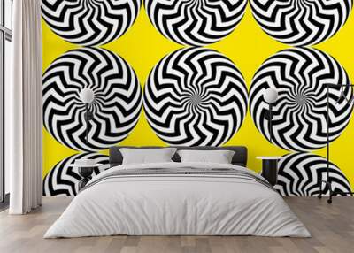 Optical illusion, moving effect of rotation. Seamless pattern with spin twiling circles. Op art background. Wall mural