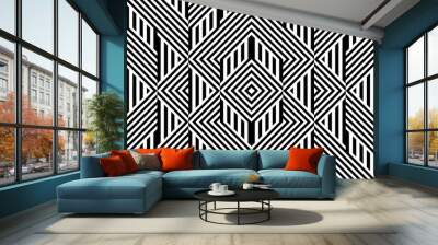 seamless pattern with striped black white straight lines and diagonal inclined lines (zigzag, chevro Wall mural