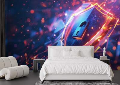 encryption Cyber security and data protection, Network security, protect financial transaction data,a background for cyber security with copy space Wall mural