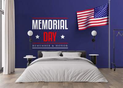 Memorial Day, 4th of July American independent day. 3d rendering of American flag on pole with dark blue background with copy space. Wall mural