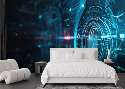 Network protection or Cyber security. Cyber technology web services for business and internet project. a background for cyber security with copy space Wall mural