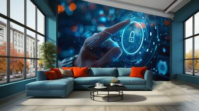 Network protection or Cyber security. Cyber technology web services for business and internet project. a background for cyber security with copy space Wall mural