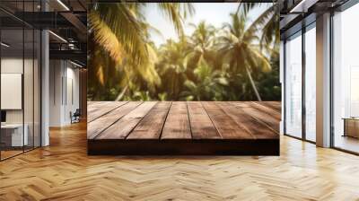 old Wooden  board empty table in front of blurred natural background, brown wood, display products wood table Wall mural