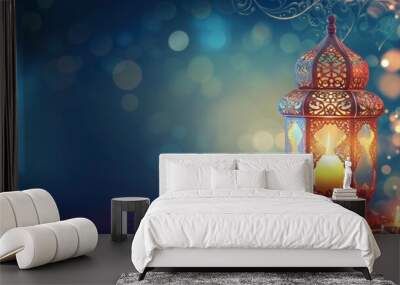 Ramadan traditional lamps on abstract glow bokeh background- ramadan lantern on bokeh background for holy month of muslim festive ramadan kareem  Wall mural