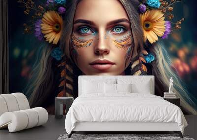 Beautiful Hippie Woman. Generative AI, non-existent person.	 Wall mural