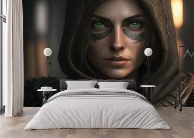 Female Assassin. Generative AI, non-existent person.  Wall mural