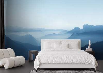 A calming landscape in blue tones. Mountains Wall mural