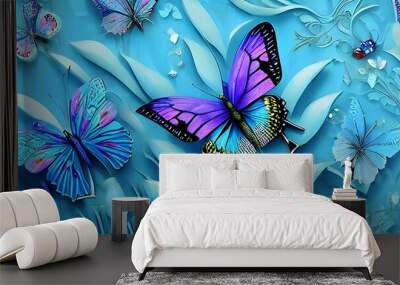 3d modern art mural wallpaper with blue butterfly Wall mural