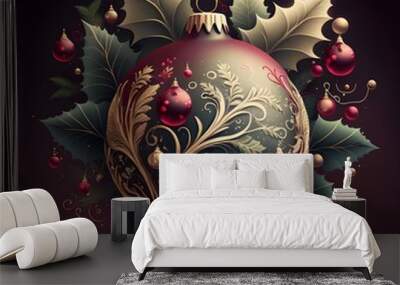 christmas background with golden ornament Wall mural