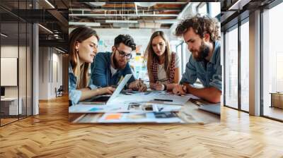 Group of young business people and designers.They working on new project.Startup concept, Generative AI Wall mural