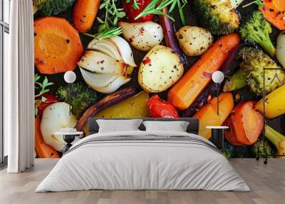 close up of fresh vegetables being grilled. healthy food. Wall mural