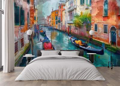 Gondolas Floating on a Canal in Venice Wall mural