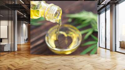 CBD oil on wood background, Cannabis Oil. medical marijuana concept Wall mural