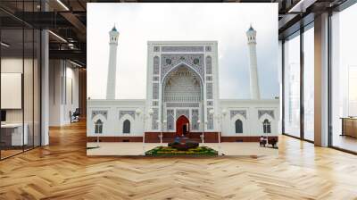 New large white mosque in summer with two minarets. Mosque Minor, Tashkent, Uzbekistan. Wall mural