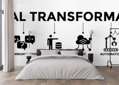 Digital transformation banner icons set. Vector graphic glyph style with icon of technology, communication, data, iot, ict, automation, internet, and networking	 Wall mural