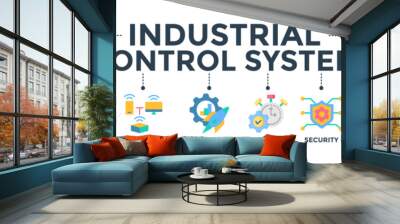 Industrial control system banner concept with icon of enterprise, management, control system, optimization, efficiency, security, process, and  centralization. Web icon vector illustration Wall mural