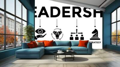 Leadership banner icons set for team management with glyph style icon of guidance, solution, vision, teamwork, direction, strategy, communication and goal Wall mural