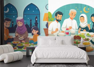 Ramadan Kareem islamic design people have suhoor meal food Wall mural