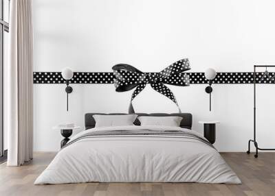 Black and white ribbon with a bow on a white background Wall mural