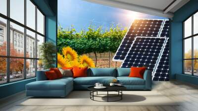 Photo collage of solar panels against the crops background - con Wall mural