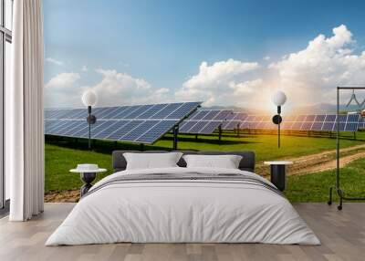 Solar panels, photovoltaics, alternative electricity source - concept of sustainable resources Wall mural