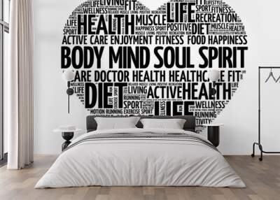 Body Mind Soul Spirit heart word cloud, fitness, sport, health concept Wall mural