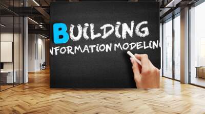 Building information modeling text, concept background Wall mural