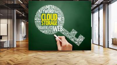 Cloud Storage Key word cloud collage, business concept on blackboard Wall mural