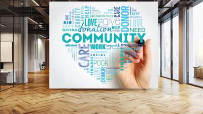 Community word cloud collage with marker, heart concept background Wall mural