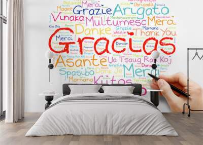 Gracias (Thank You in Spanish) love heart Word Cloud in different languages of the world Wall mural