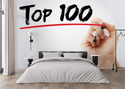 Hand writing Top 100 with marker, business concept background Wall mural