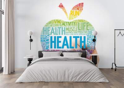 Health apple word cloud with marker, health concept background Wall mural