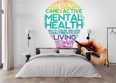 mental health bulb word cloud, health concept Wall mural